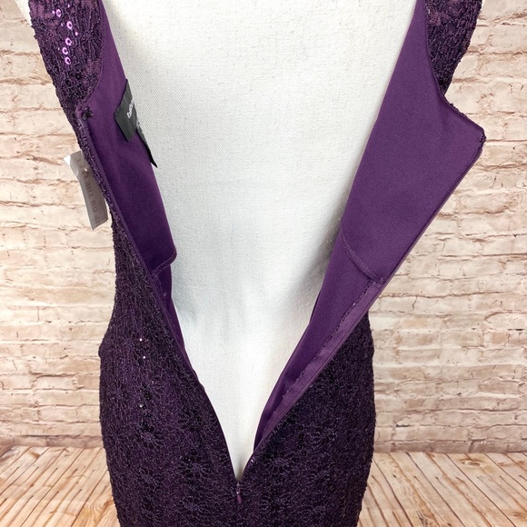 R & M Richards Dress 8 Sleeveless Lacy Sequin Tiered Lined Sheath Purple NWT - Picture 10 of 12